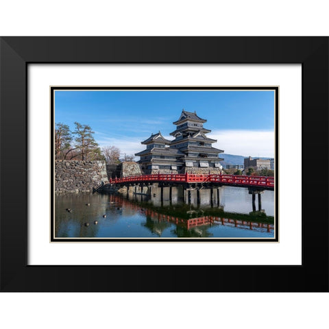 The Matsumoto Castle as seen from the bridge with the city buildings in the background-Japan Black Modern Wood Framed Art Print with Double Matting by Haddad, Sheila