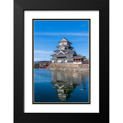 The Matsumoto Castle as seen from the bridge with the city buildings in the background-Japan Black Modern Wood Framed Art Print with Double Matting by Haddad, Sheila