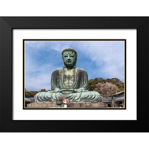 The Great Buddha-Daibutsu-offerings in front-blue sky above in Kamakura-Japan Black Modern Wood Framed Art Print with Double Matting by Haddad, Sheila