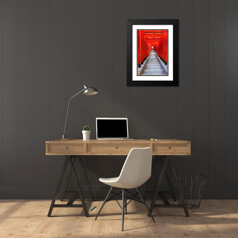 Famous Torii-or gates of the entrance to the Hie Shrine in Tokyo-Japan Black Modern Wood Framed Art Print with Double Matting by Haddad, Sheila