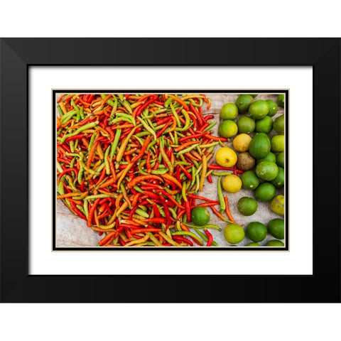 Peppers and limes at market-Vientiane-Capital of Laos-Southeast Asia Black Modern Wood Framed Art Print with Double Matting by Haseltine, Tom