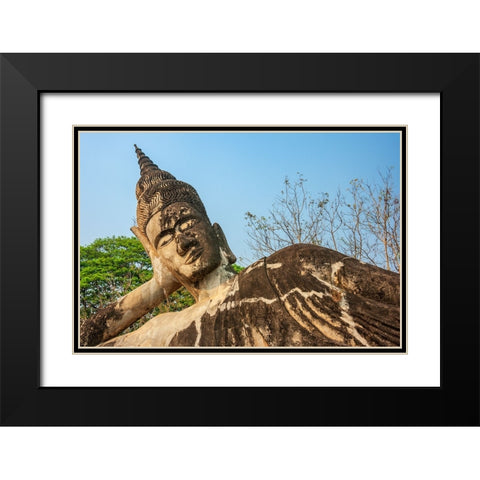 Reclining Buddha statue-Xieng Khuan-Xiengkuane-Buddha Park-Southeast Asia Black Modern Wood Framed Art Print with Double Matting by Haseltine, Tom
