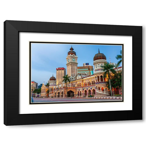 Kuala Lumpur- West Malaysia. Sultan Abdul Samad Building and its clock tower in Merdeka square. Black Modern Wood Framed Art Print with Double Matting by Haseltine, Tom