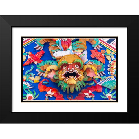 Malaysia- Malacca (Melaka). The Cheng Hoon Teng temple- painted carving on building. Black Modern Wood Framed Art Print with Double Matting by Haseltine, Tom