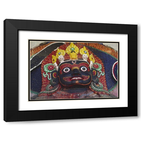 Nepal, Kathmandu, Statue of Kalbairab at a shrine Black Modern Wood Framed Art Print with Double Matting by Satushek, Steve
