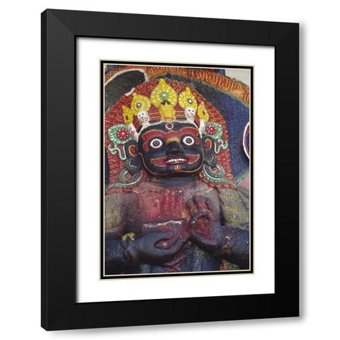 Nepal, Kathmandu, Statue of Kalbairab at a Shrine Black Modern Wood Framed Art Print with Double Matting by Satushek, Steve
