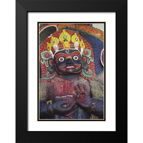 Nepal, Kathmandu, Statue of Kalbairab at a Shrine Black Modern Wood Framed Art Print with Double Matting by Satushek, Steve