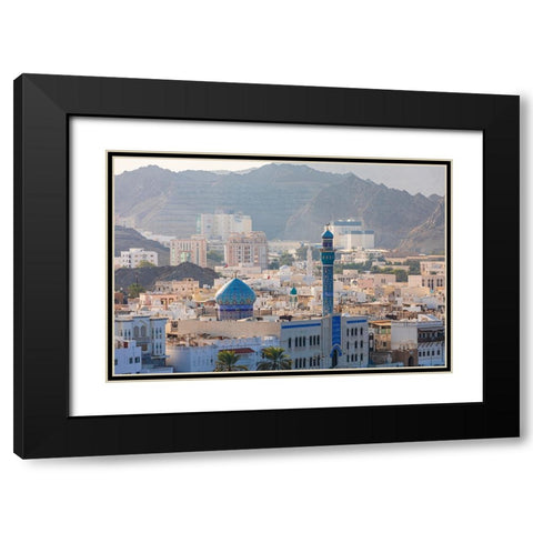 Middle East-Arabian Peninsula-Oman-Muscat-Muttrah-Blue minaret and dome of a mosque in Muttrah Black Modern Wood Framed Art Print with Double Matting by Wilson, Emily M.