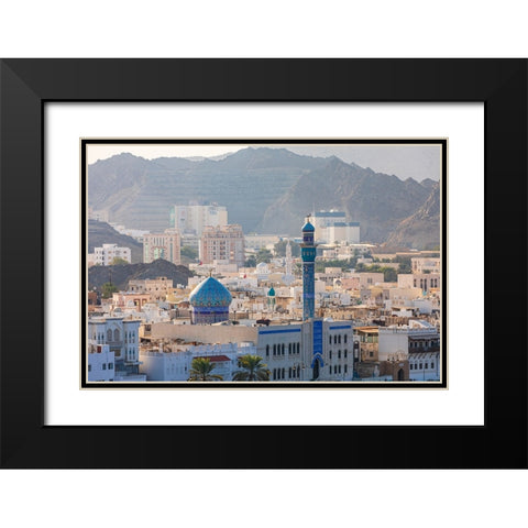 Middle East-Arabian Peninsula-Oman-Muscat-Muttrah-Blue minaret and dome of a mosque in Muttrah Black Modern Wood Framed Art Print with Double Matting by Wilson, Emily M.