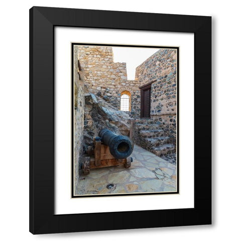 Middle East-Arabian Peninsula-Oman-Muscat-Muttrah-Ancient cannon at Muttrah Fort Black Modern Wood Framed Art Print with Double Matting by Wilson, Emily M.