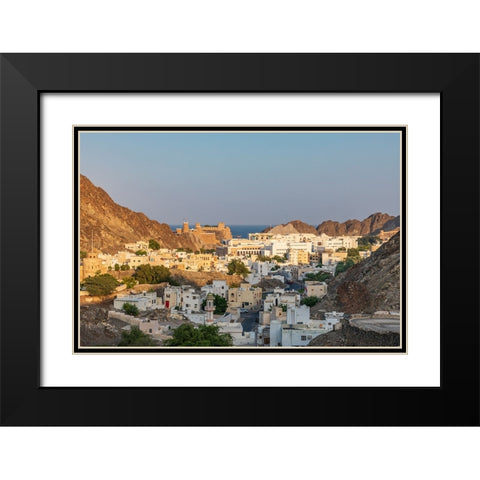 Middle East-Arabian Peninsula-Oman-Muscat-Sunset view of a neighborhood in the hills of Muscat Black Modern Wood Framed Art Print with Double Matting by Wilson, Emily M.