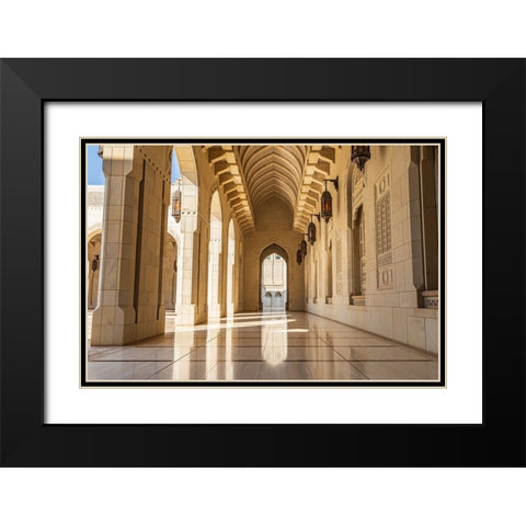 Middle East-Arabian Peninsula-Oman-Muscat-Exterior corridor of Sultan Qaboos Grand Mosque in Muscat Black Modern Wood Framed Art Print with Double Matting by Wilson, Emily M.