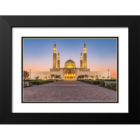 Middle East-Arabian Peninsula-Oman-Ad Dakhiliyah-Nizwa-Sunset at the Sultan Qaboos Grand Mosque Black Modern Wood Framed Art Print with Double Matting by Wilson, Emily M.