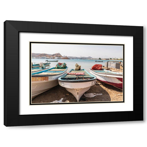 Middle East-Arabian Peninsula-Al Batinah South-Fishing boats on the beach in the harbor of Sur-Oman Black Modern Wood Framed Art Print with Double Matting by Wilson, Emily M.