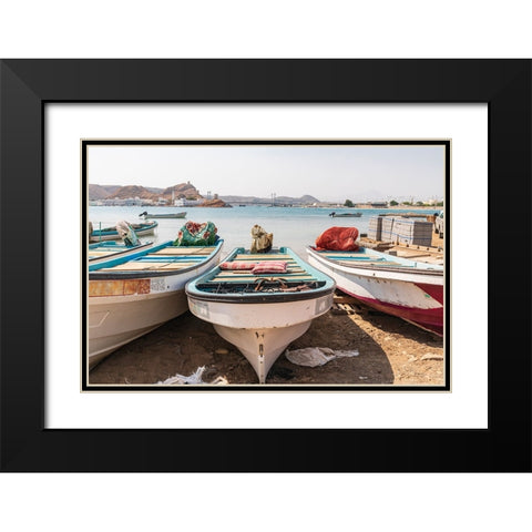 Middle East-Arabian Peninsula-Al Batinah South-Fishing boats on the beach in the harbor of Sur-Oman Black Modern Wood Framed Art Print with Double Matting by Wilson, Emily M.