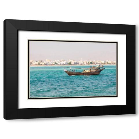 Middle East-Arabian Peninsula-Al Batinah South-Traditional dhow in the harbor at Sur-Oman Black Modern Wood Framed Art Print with Double Matting by Wilson, Emily M.