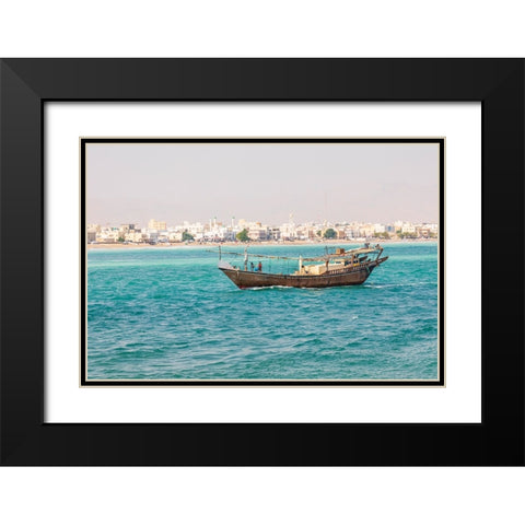Middle East-Arabian Peninsula-Al Batinah South-Traditional dhow in the harbor at Sur-Oman Black Modern Wood Framed Art Print with Double Matting by Wilson, Emily M.