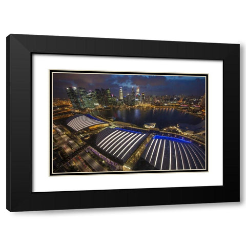 Singapore Downtown overview at night Black Modern Wood Framed Art Print with Double Matting by Zuckerman, Jim