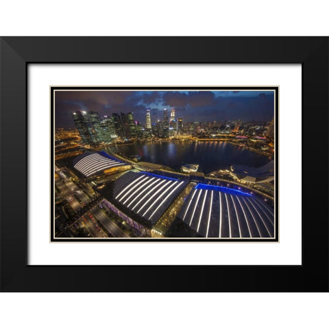 Singapore Downtown overview at night Black Modern Wood Framed Art Print with Double Matting by Zuckerman, Jim