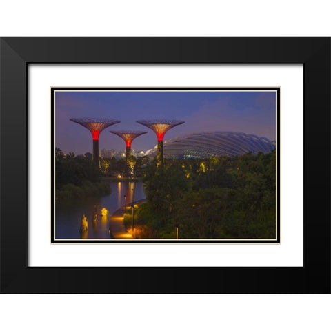 Singapore Garden by the Sea towers at night Black Modern Wood Framed Art Print with Double Matting by Zuckerman, Jim