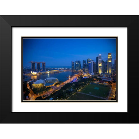 Singapore Downtown overview at night Black Modern Wood Framed Art Print with Double Matting by Zuckerman, Jim