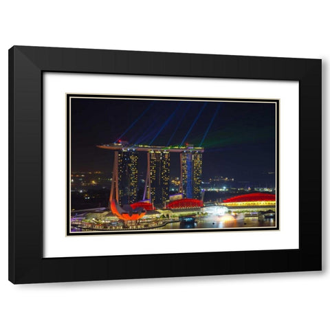 Singapore, Cityscape view of downtown Black Modern Wood Framed Art Print with Double Matting by Zuckerman, Jim