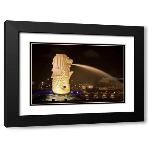 Singapore Merlion statue spewing water Black Modern Wood Framed Art Print with Double Matting by Zuckerman, Jim