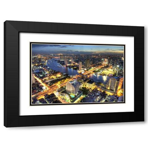 Cityscape at dusk, Bangkok, Thailand Black Modern Wood Framed Art Print with Double Matting by Shimlock, Jones
