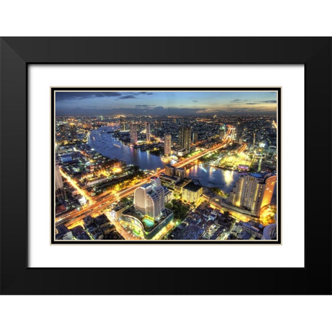 Cityscape at dusk, Bangkok, Thailand Black Modern Wood Framed Art Print with Double Matting by Shimlock, Jones