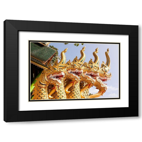 Thailand Golden dragons at a temple Black Modern Wood Framed Art Print with Double Matting by Haseltine, Tom