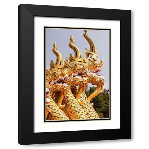 Thailand Golden dragons at a temple Black Modern Wood Framed Art Print with Double Matting by Haseltine, Tom
