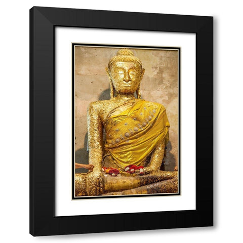 Thailand-Samut Songkhram Province-Amphawa District Buddha statue covered with gold leaf offerings Black Modern Wood Framed Art Print with Double Matting by Haseltine, Tom
