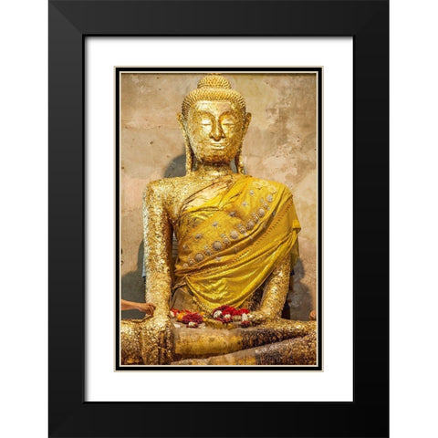 Thailand-Samut Songkhram Province-Amphawa District Buddha statue covered with gold leaf offerings Black Modern Wood Framed Art Print with Double Matting by Haseltine, Tom