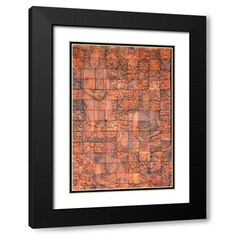 Thailand-Nong Khai Province Bas relief in tiles depicting monks Black Modern Wood Framed Art Print with Double Matting by Haseltine, Tom