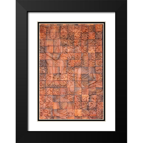 Thailand-Nong Khai Province Bas relief in tiles depicting monks Black Modern Wood Framed Art Print with Double Matting by Haseltine, Tom