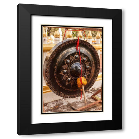 Thailand-Nong Khai Gong in temple courtyard Phra That Bang Phuan temple Black Modern Wood Framed Art Print with Double Matting by Haseltine, Tom