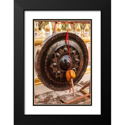 Thailand-Nong Khai Gong in temple courtyard Phra That Bang Phuan temple Black Modern Wood Framed Art Print with Double Matting by Haseltine, Tom