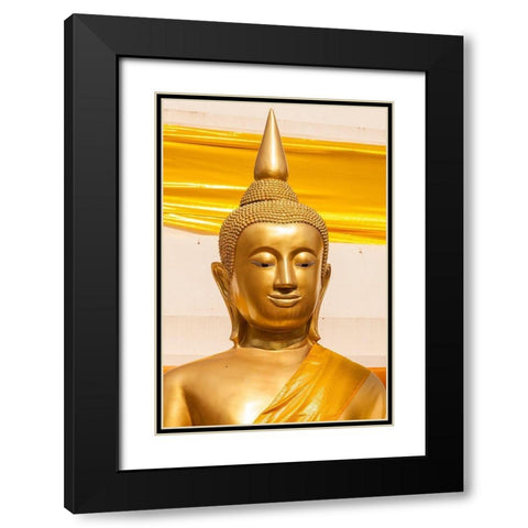 Thailand-Nong Khai Province Head and shoulders of golden Buddha statue Black Modern Wood Framed Art Print with Double Matting by Haseltine, Tom