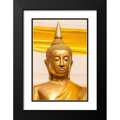 Thailand-Nong Khai Province Head and shoulders of golden Buddha statue Black Modern Wood Framed Art Print with Double Matting by Haseltine, Tom