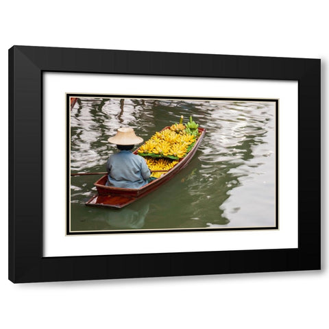 Damnoen Saduak Floating Market-Bangkok-Thailand-Woman with boatload of bananas Black Modern Wood Framed Art Print with Double Matting by Haseltine, Tom