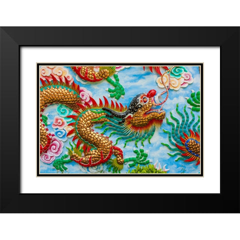 Bangkok- Thailand. Colorful relief of dragon or serpent. Black Modern Wood Framed Art Print with Double Matting by Haseltine, Tom