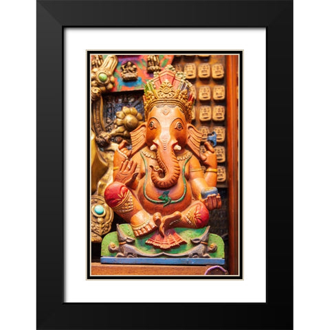 Thailand- Bangkok. Carved and painted wooden statue of Ganesha- or Phra Phikanet. Black Modern Wood Framed Art Print with Double Matting by Haseltine, Tom
