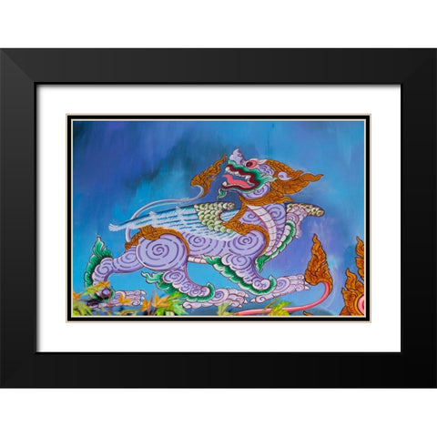 Thailand- Phuket. Mural of mythical creatures. Winged lion. Black Modern Wood Framed Art Print with Double Matting by Haseltine, Tom