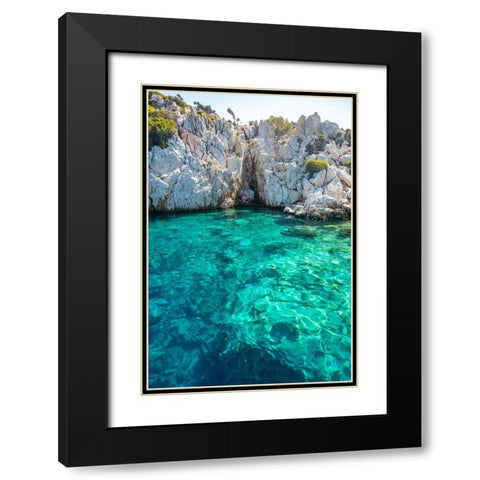 Turquoise colored crystal clear water at a rocky island-Aegean Sea-Turkey Black Modern Wood Framed Art Print with Double Matting by Kabas, Ali