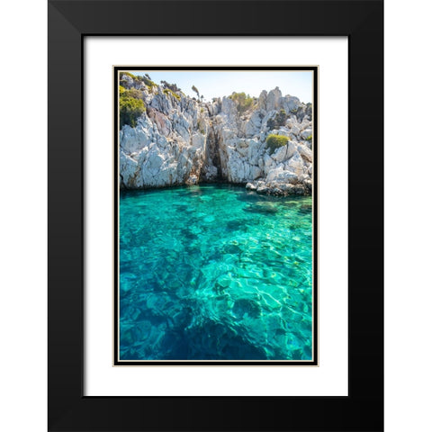 Turquoise colored crystal clear water at a rocky island-Aegean Sea-Turkey Black Modern Wood Framed Art Print with Double Matting by Kabas, Ali