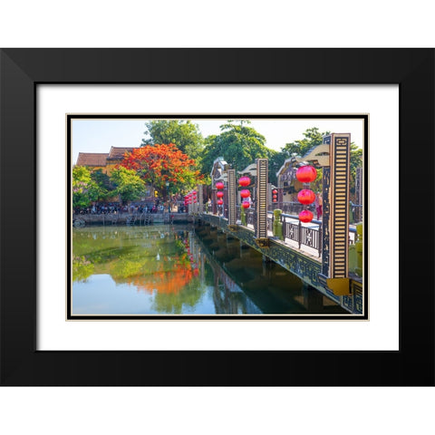 Vietnam-Hoi An bridge over the river with reflections and silk lamps Black Modern Wood Framed Art Print with Double Matting by Norring, Tom