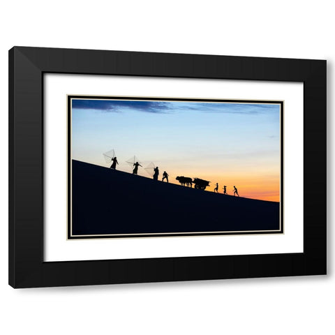 Vietnam-Nam Cuong dunes at Nha Trang-Cham People on their way to work Black Modern Wood Framed Art Print with Double Matting by Norring, Tom
