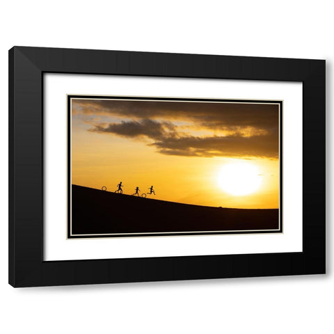 Vietnam-Nam Cuong dunes at Nha Trang-Cham People on their way to work Black Modern Wood Framed Art Print with Double Matting by Norring, Tom