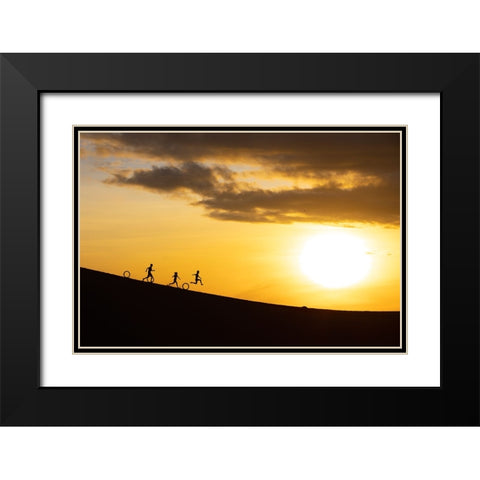 Vietnam-Nam Cuong dunes at Nha Trang-Cham People on their way to work Black Modern Wood Framed Art Print with Double Matting by Norring, Tom