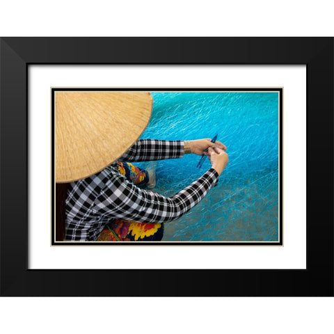 Vietnam-Women repairing fishing nets Black Modern Wood Framed Art Print with Double Matting by Norring, Tom